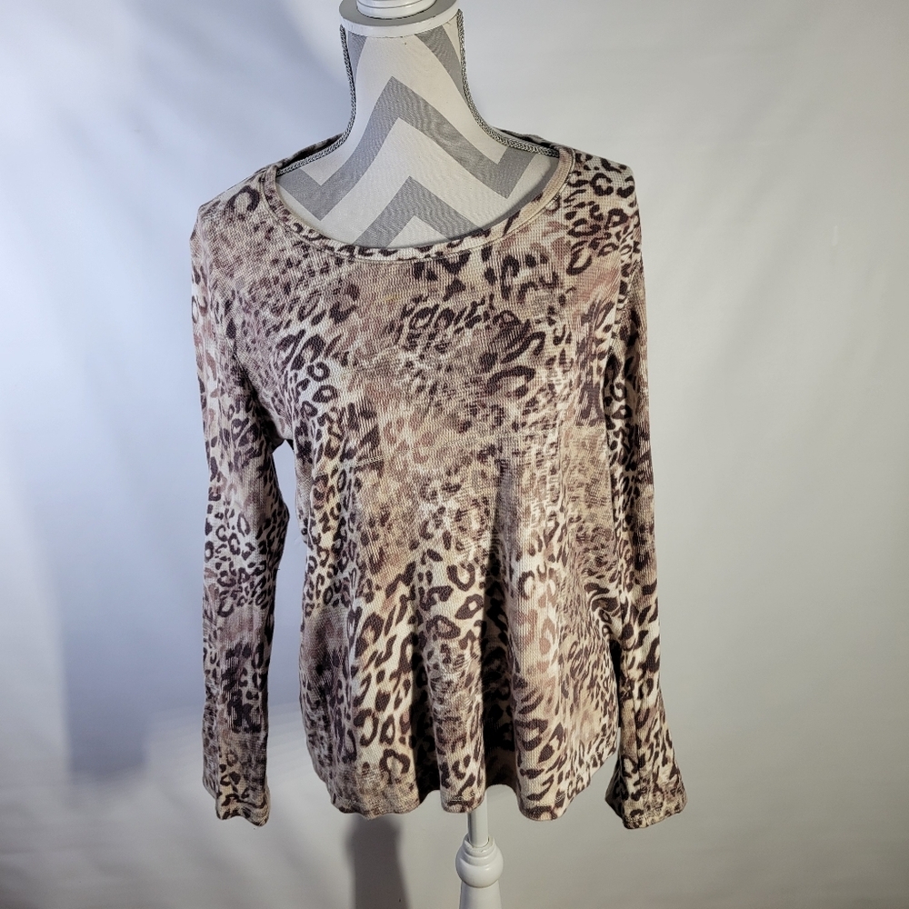 Womans Liz Claiborne Leopard Print Long Sleeve Thermal Cotton Size XL